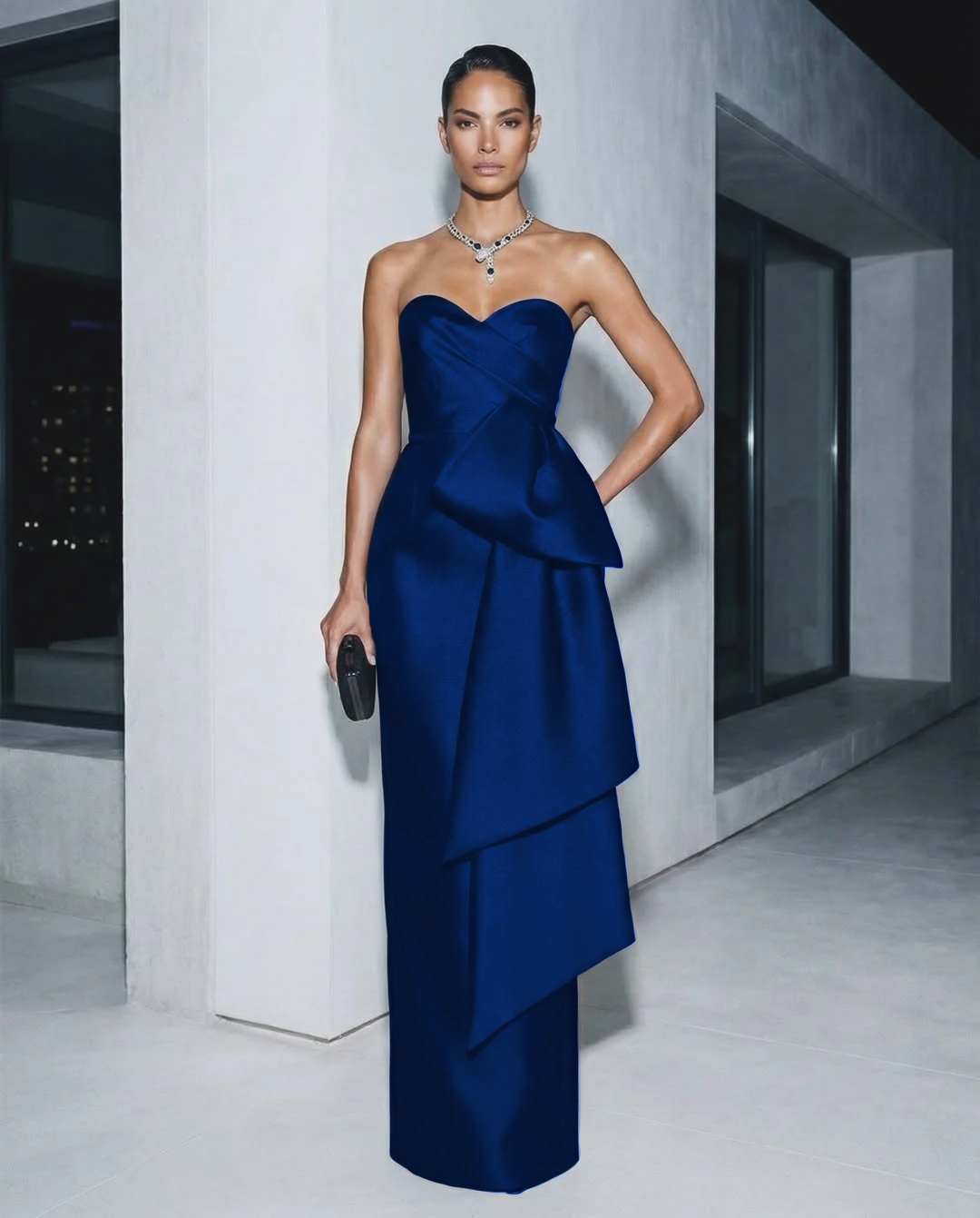 Lussooy Sweetheart Elegant Sleeveless Evening Dress Floor Length Sheath