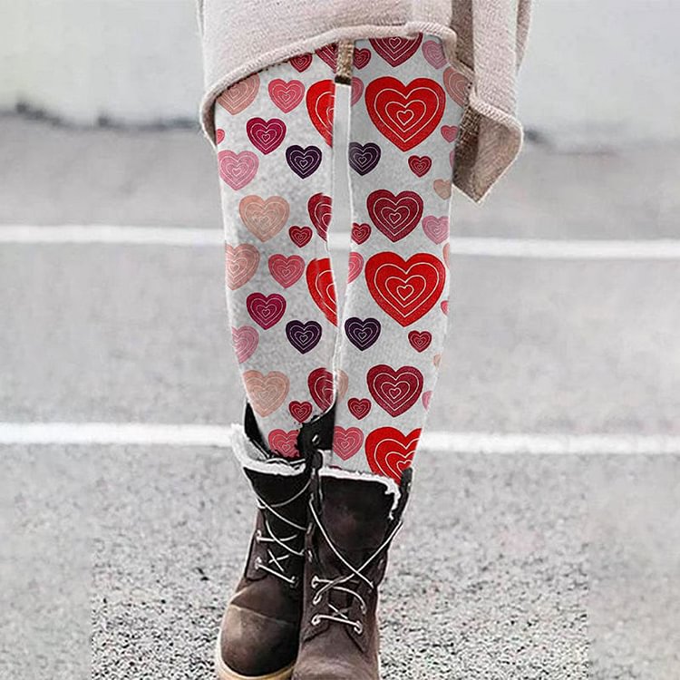 VChics Colorful Heart Print Casual Leggings