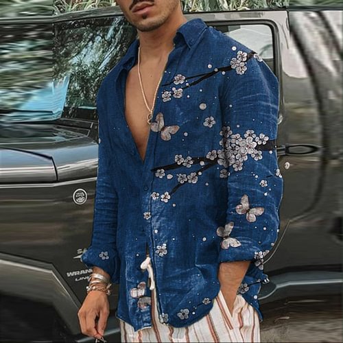 Men's Casual Shirt Lapel Butterfly Print Shirt T-Shirt