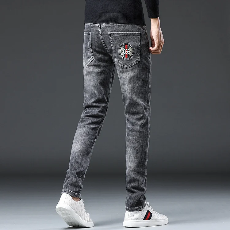 Men's Fashion Denim Trousers Personality Small Straight Leg_ ecoleips_old
