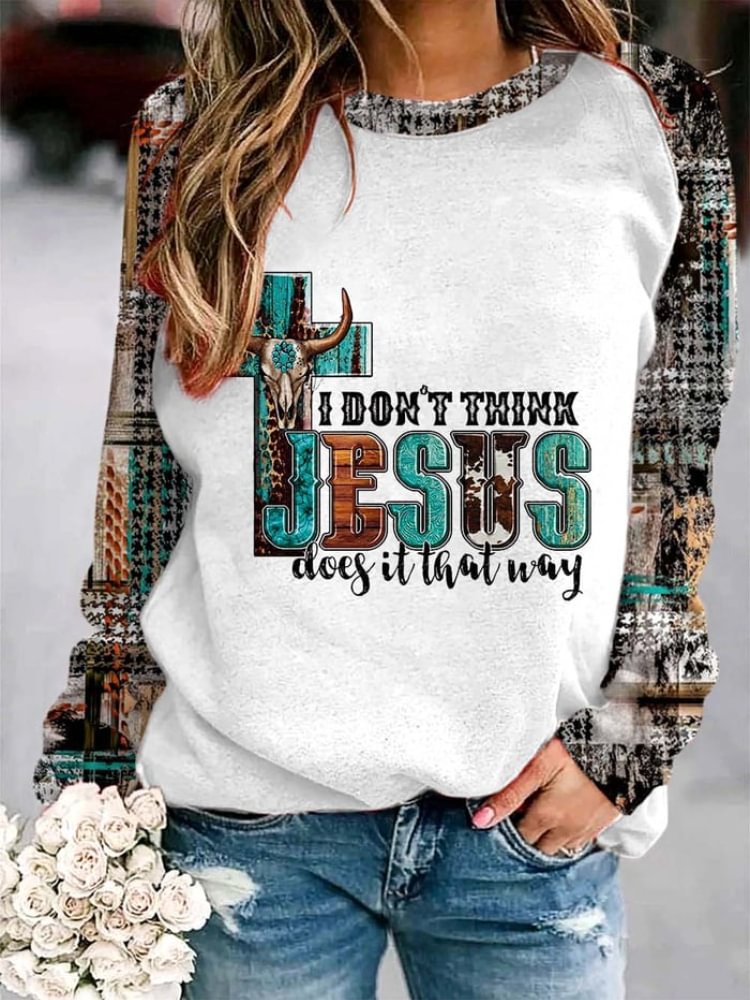 Western Cross And Letter Print Sweatshirt