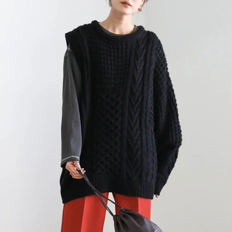 Solid Color Round Neck Knitted Sweater