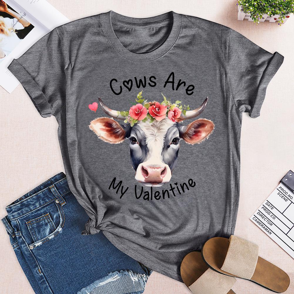 Cows Are My Valentine Round Neck T-shirt-0024863-Guru-buzz