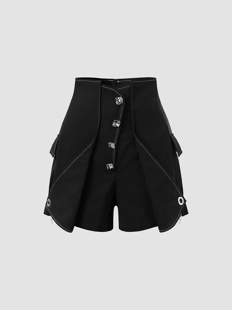 Metal Buttom Layered High Waist Casual Shorts - Shop Trendy Women's Clothing | LoverChic