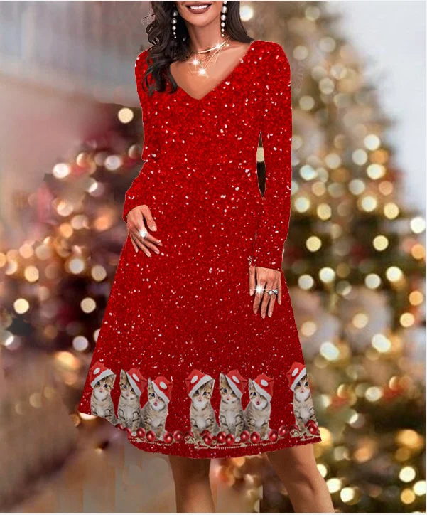 Christmas Elegant Sequins Dress Plus Size VangoghDress