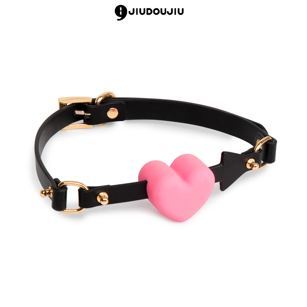 Mouth gag Pink Heart-shaped Silicone Mouthball Black Leather Love Bondage Stopper Prop Toy Rosetoy Official