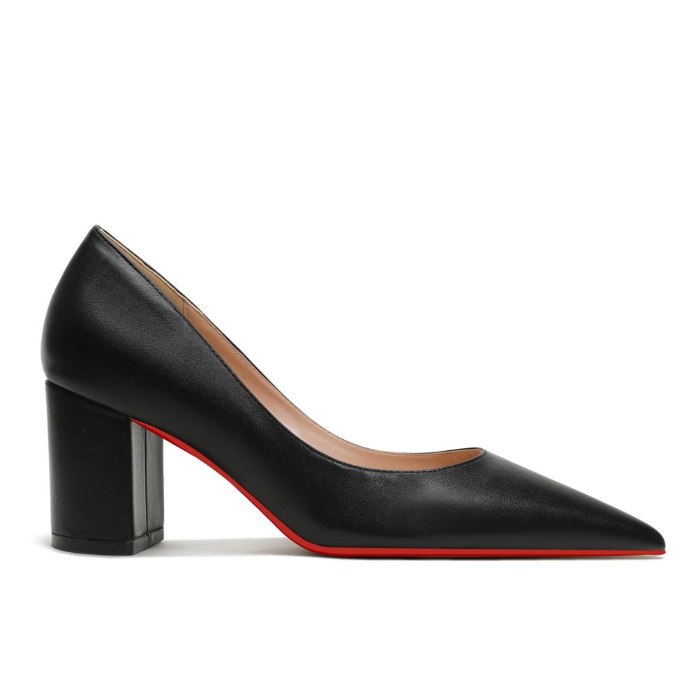 65mm Women Chunky Heels Red Bottom Shoes Comfortable Middle Block Heel Pumps Matte-MERUMOTE