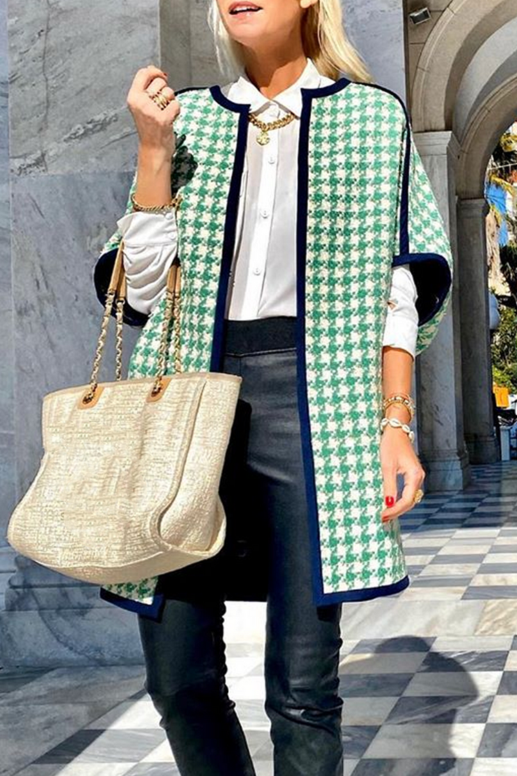 Fashion Casual Plaid Basic O Neck Outerwear - Life is Beautiful for You - SheChoic