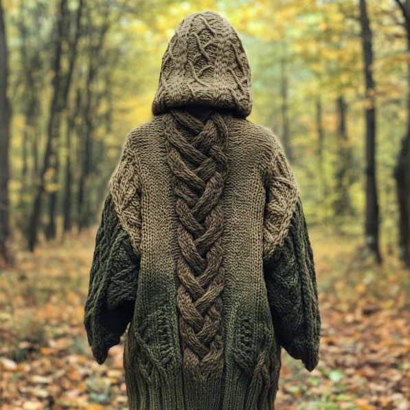Vintage Irish Celtic Knot Jacquard Knit Hooded Cardigan