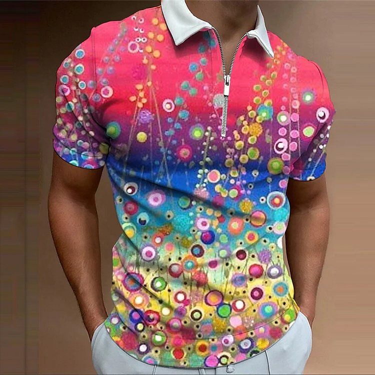 BrosWear Men'S Watercolor Polka Dot Print Polo Shirt