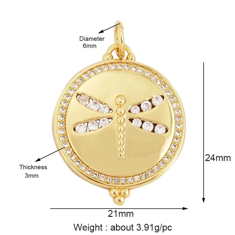 Bee Butterfly Dragonfly Spider Bird 18K Gold Zircon Charm Pendant,Cute Insect Animal Jewelry Craft Necklace Making Supplies