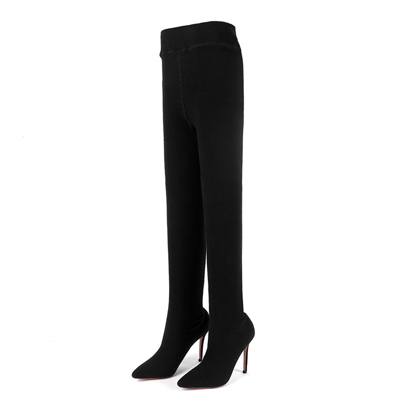 TAAFO Stiletto High Heel 4 Inch Thigh High Boots Ladies Pants Shoes Latex Women Trousers Boots