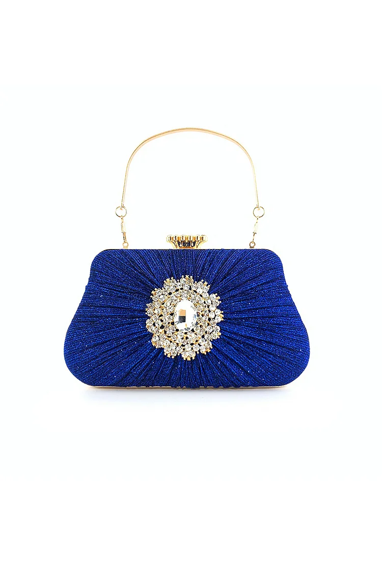 1920s Royal Blue Dinner Rhinestone Ruched Clutch Bags