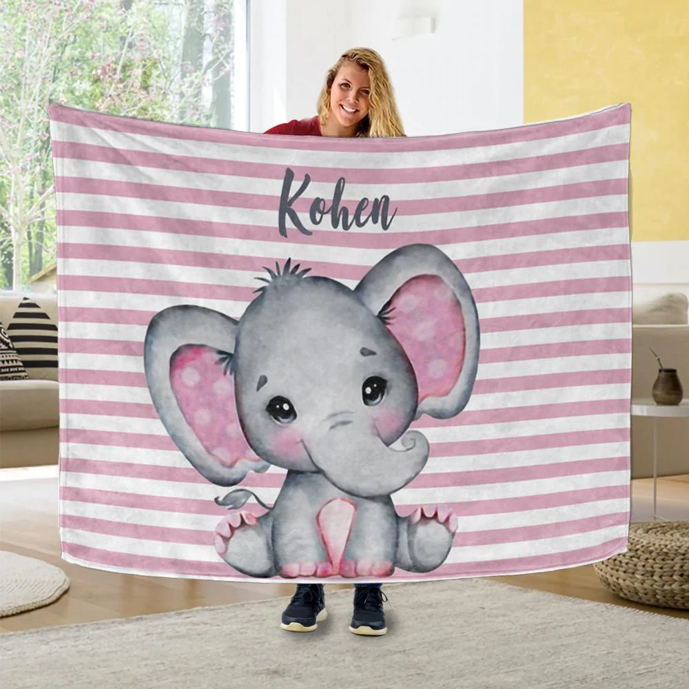 Personalized Baby Elephant Blanket Custom Name Gifts For Kids