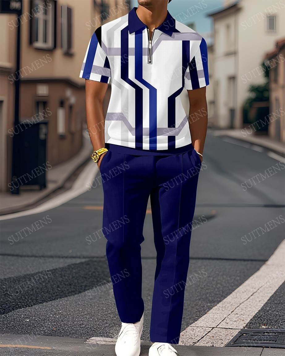Men's casual printed polo suit