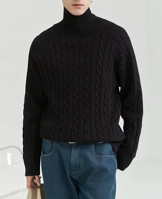 Casual Turtleneck Twist Knit Long Sleeve Sweater 
