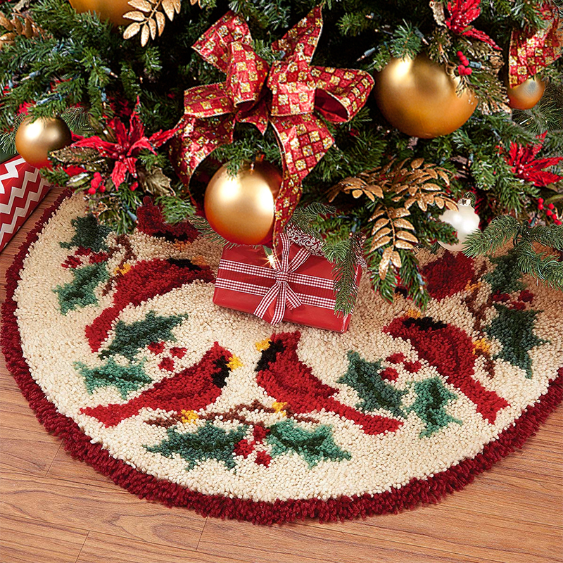 Cardinal Twosome Christmas Tree Skirt Latch Hook Kit for Beginner