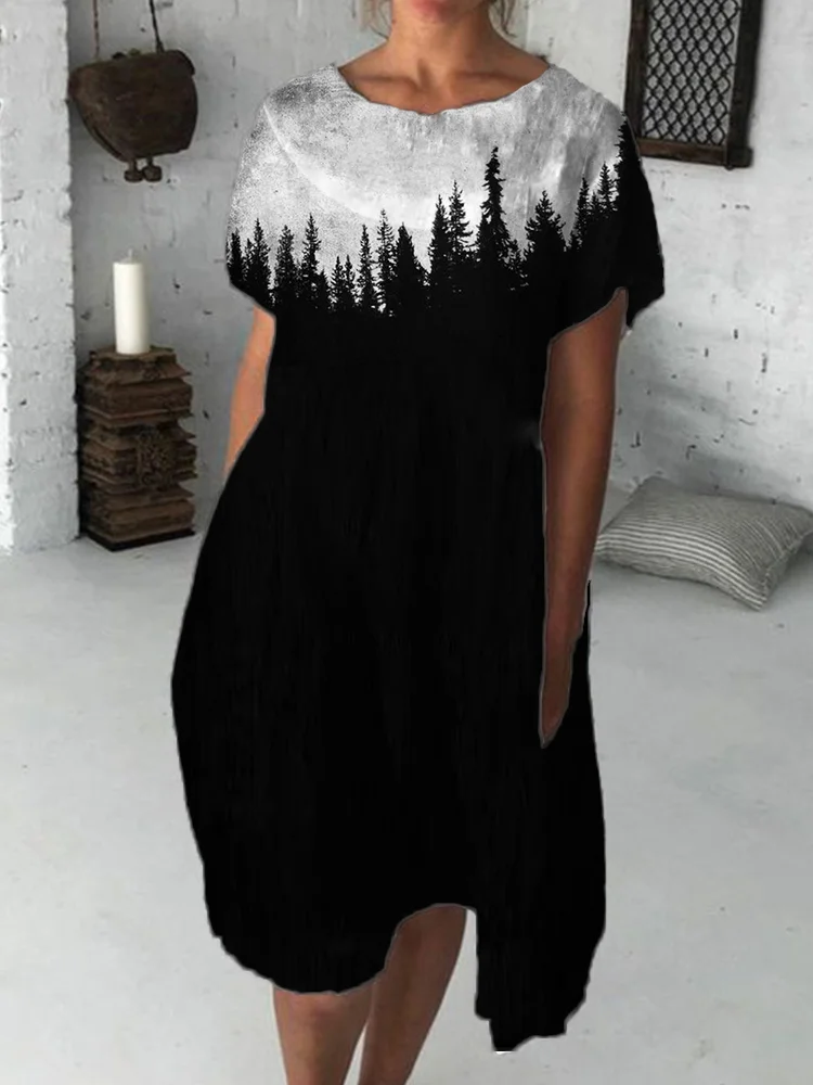 Vefave Night Dark Forest Inspired Midi Dress