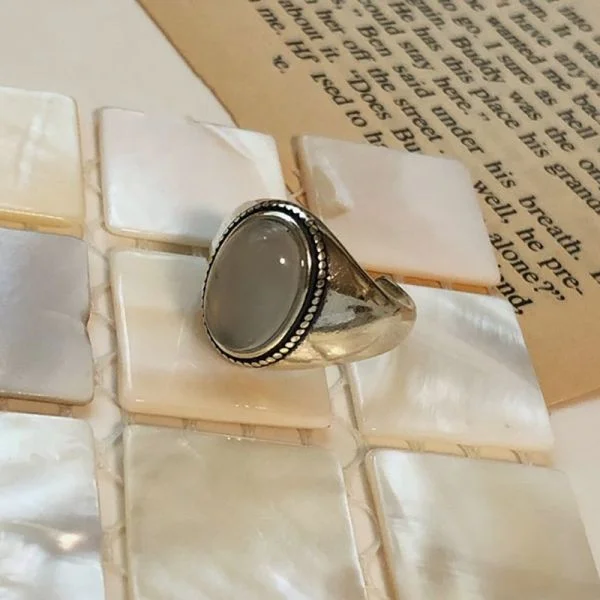 Natural White Agate With 925 Silver Ring For Women