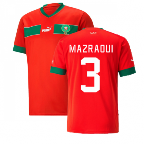 Morocco Noussair Mazraoui 3 Home Shirt Kit World Cup 2022