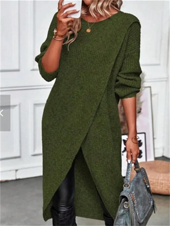 Women's Round Neck Knit Long Slim Type Temperament Commuter Dress Comfortable Casual Sweater