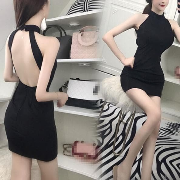 Black Backless Slim Dress SP1811942