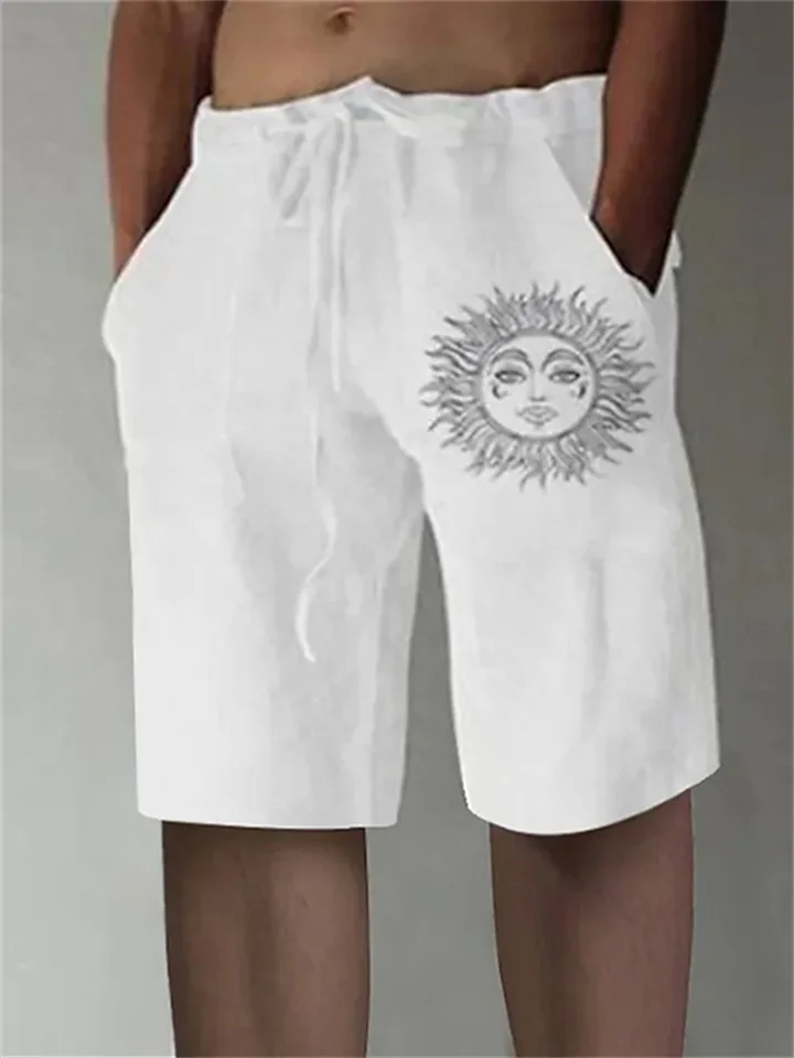 Men's Shorts Summer Shorts Baggy Shorts Elastic Waist Straight Leg Print Sun Graphic Prints Comfort Breathable Knee Length Sports Outdoor Daily Linen / Cotton Blend Fashion Big and Tall White Blue-Cosfine