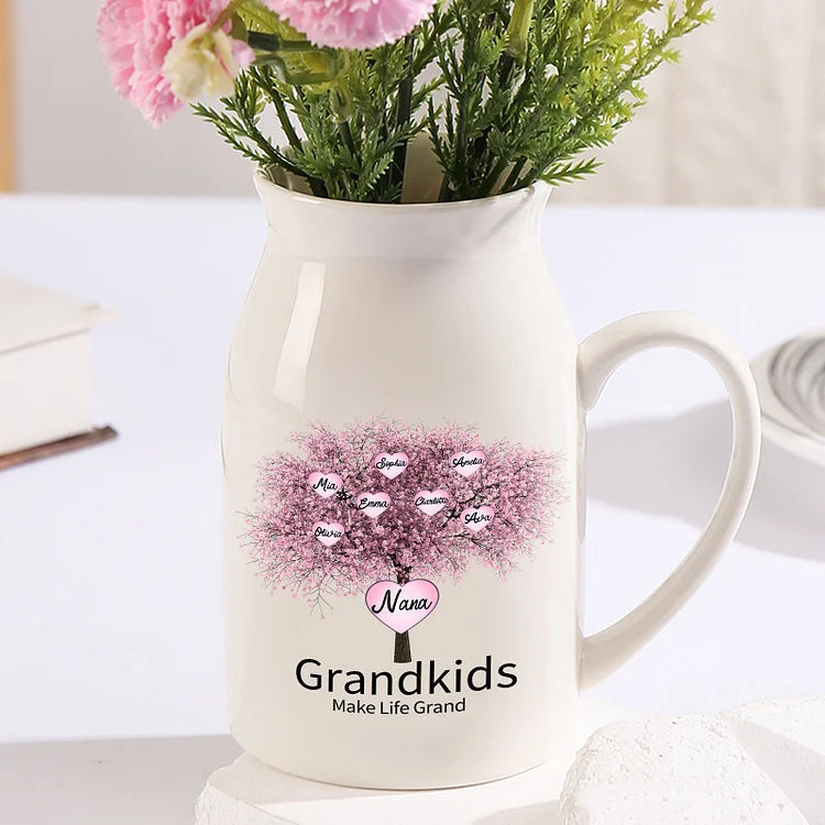 Grandkids Family Tree Vase Personalized Ceramic Flower Vase Custom 7 Names Gift for Nana