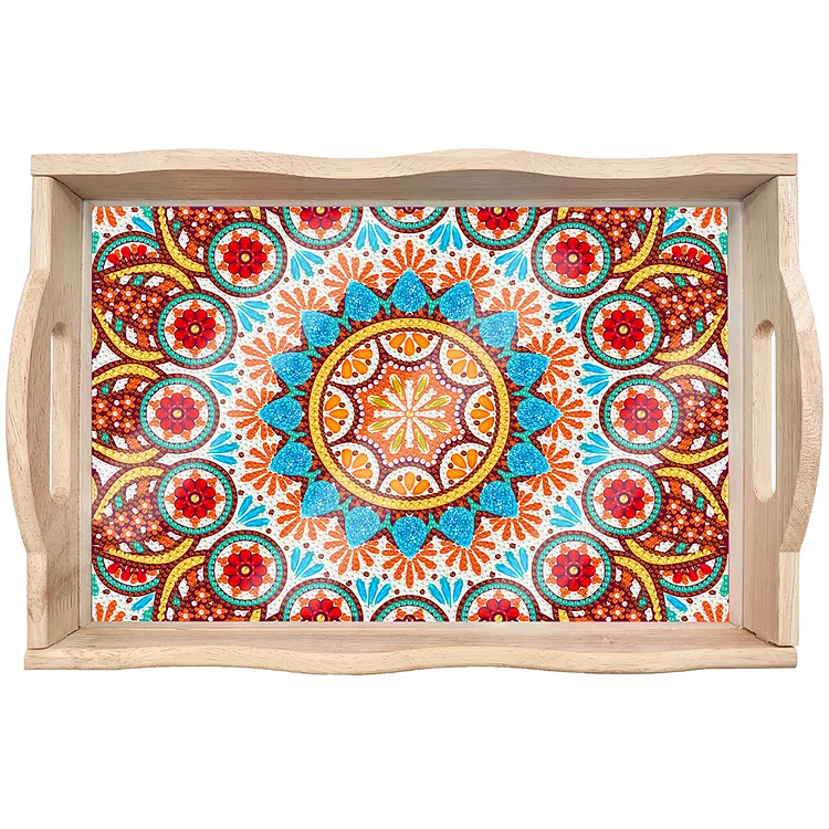 Wooden Mandala 5D DIY Diamond Painting Serving Tray with Handle for Home Decor gbfke