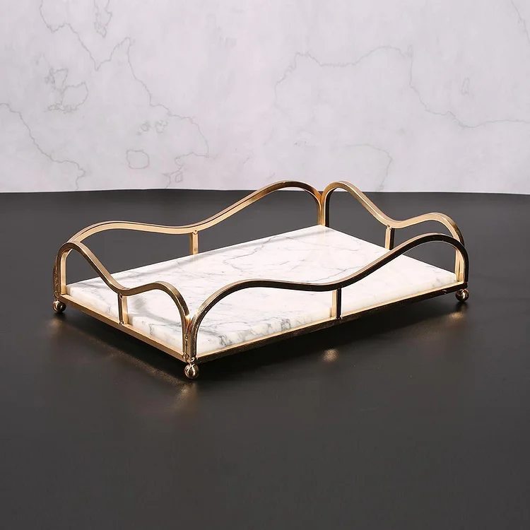 Rectangle Jewelry Perfume Tray Large Serving Tray with Gold Holder White - Appledas