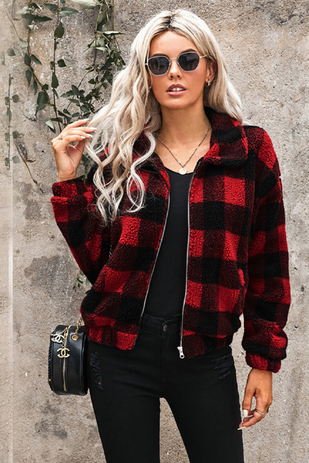 Leopard Pocket Zipper Hooded Plush Coat