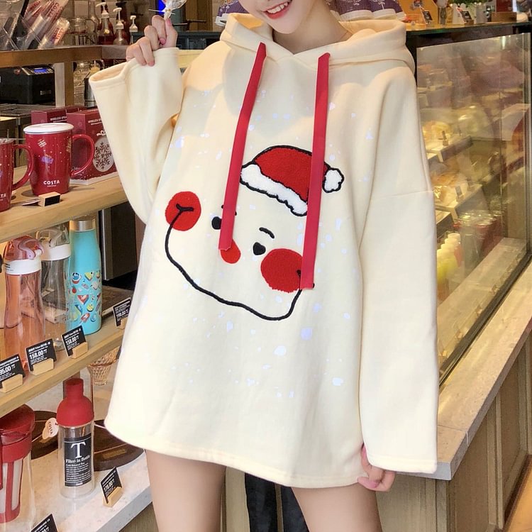 Beige/Pink Kawaii Santa Claus Hoodie Jumper SP13286