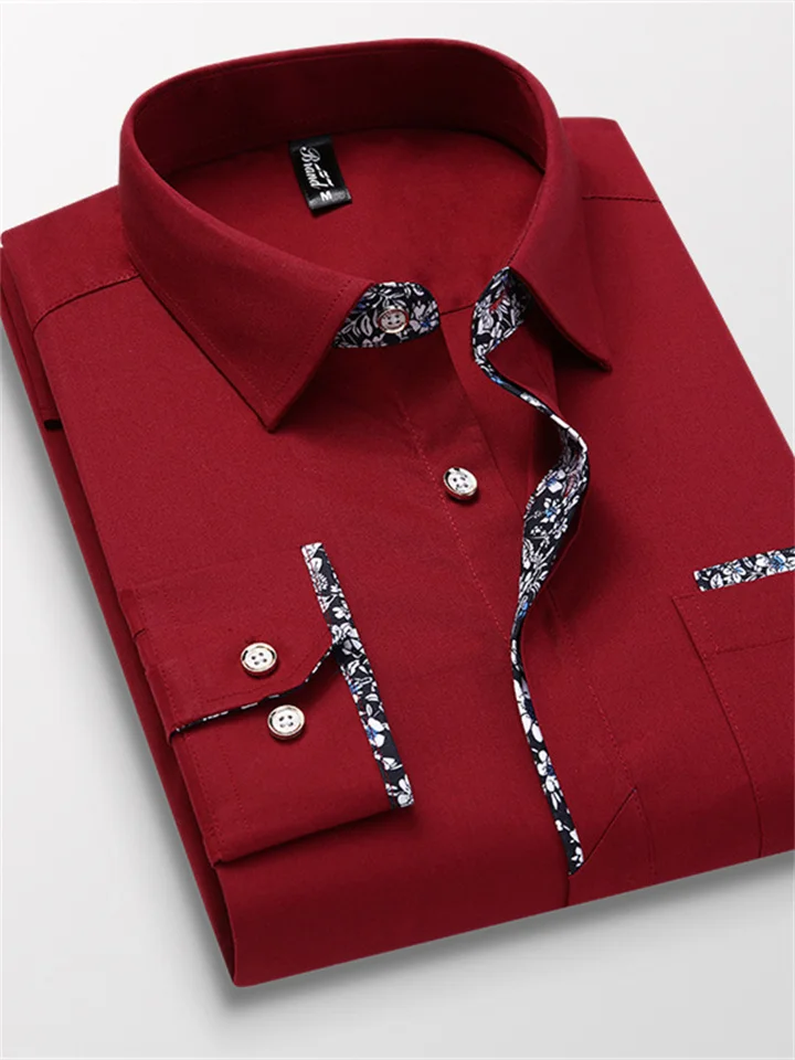 Men's Dress Shirt Button Up Shirt Collared Shirt Plain Solid Colored Black White Red Navy Blue Royal Blue Other Prints Work Daily Long Sleeve Clothing Apparel Basic Business