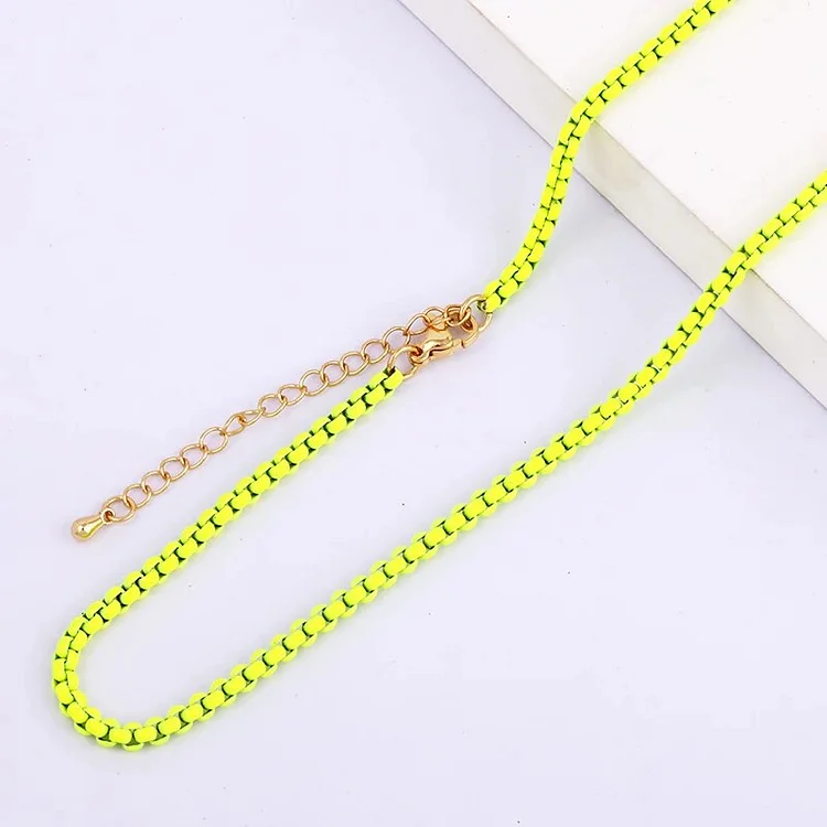 3mm 16 Inch Enamel Round Box Chain Necklace,Neon Red/Pink/Yellow/Green/Blue Fashion Jewelry Party Summer Beach Gift For Her