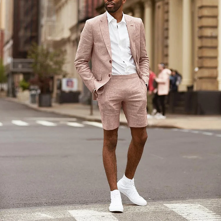 BrosWear Men'S Fashion Summer Blazer And Shorts Two Piece Set
