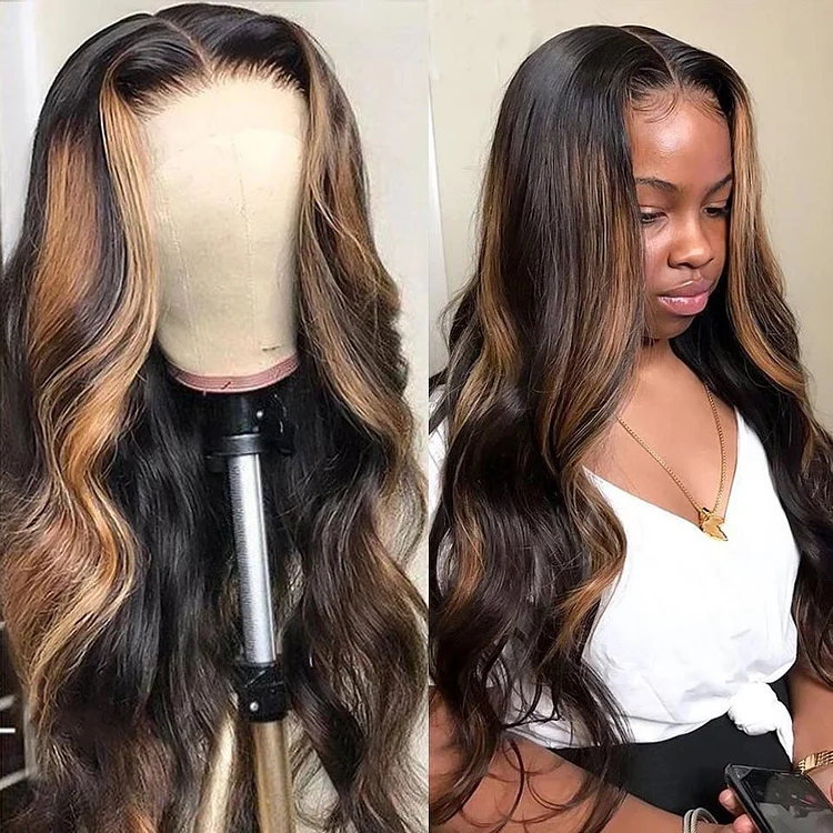 Highlights Ombre Honey Brown Body Wave Lace Frontal Wig