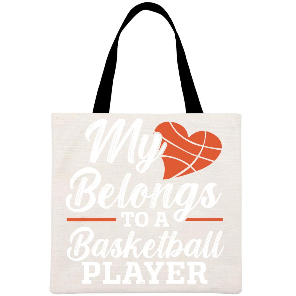 Ball Mom Heart Volleyball Basketball Mom Printed Linen Bag-Guru-buzz