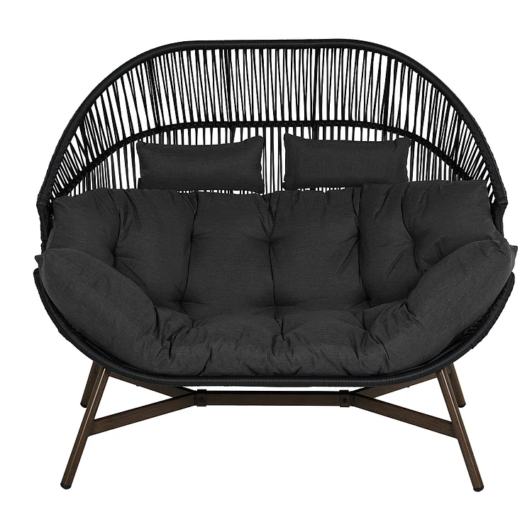GRAND PATIO Indoor Outdoor Modern Double Egg Chair with Cushion, Stationary Patio Loveseat 2-Seat Wicker Egg Chair