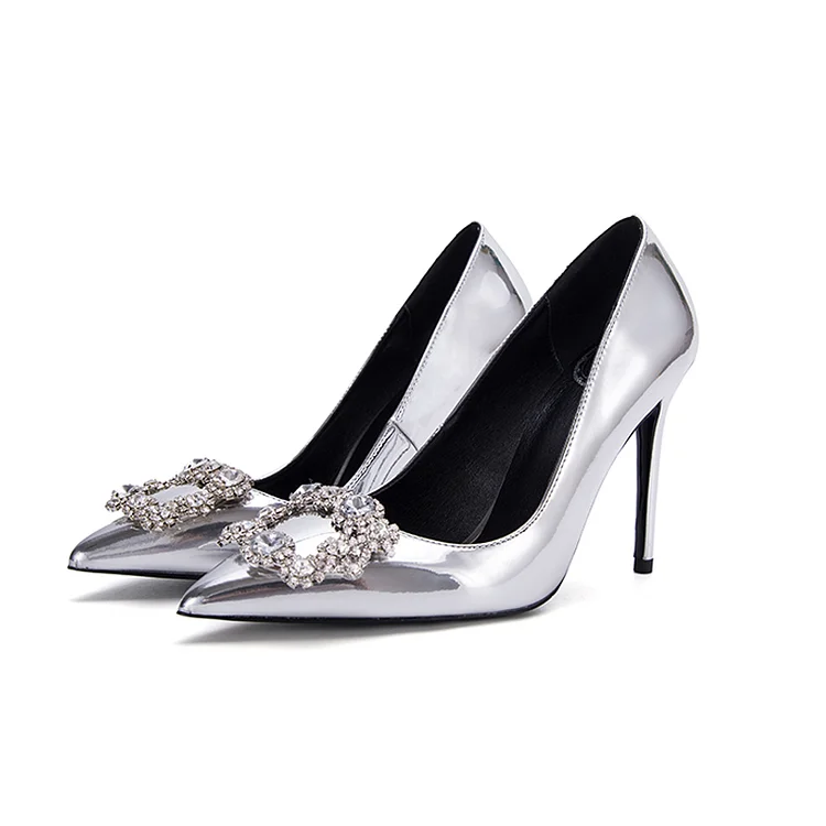 Silver Metallic Crystal-Embellished Pumps Vdcoo
