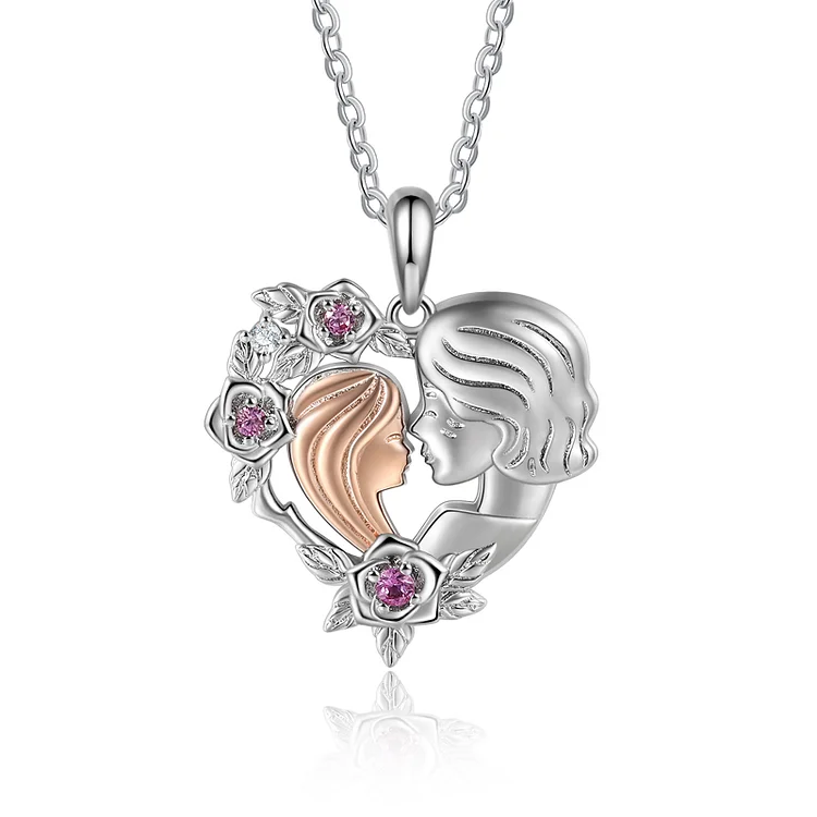 Grandmother and Granddaughter Heart Necklace Love Heart Flower Pendant Necklace for Her