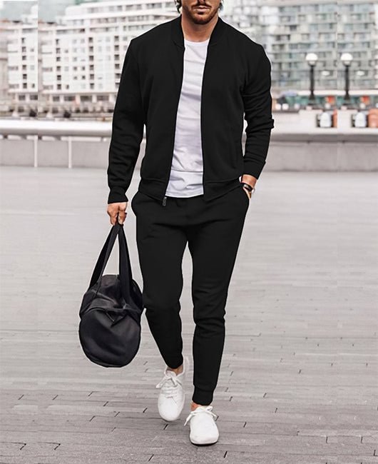 Men Minimalist Baseball Collar Zipper Jacket & Pants Set