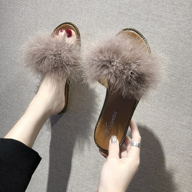 Fashion Flat Cute Furry Sandals
