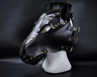 pornhint Pornhint Leather Horse Mask - Ponyplay Mask - BDSM Mask - Pet Play Gear - Ponyplay Harness - Pony Play Sheet - Horse Head Mask - Ponyplay Hood - Tail