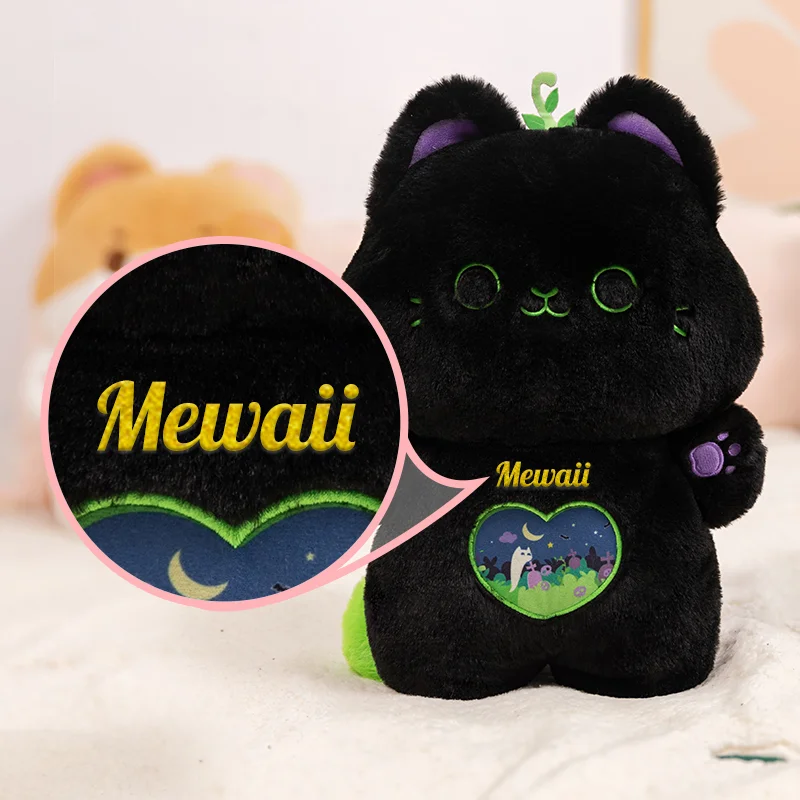 Mewaii Black Cat Plush Personalized Plushies For Gift Hugging Pillow Devil Mint Kitten Plush Doodle Meow Doll Kawaii Plush Pillow Squishy Toy