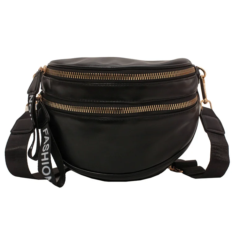 Women Crossbody Bags Large Soft Leather Hit Color Saddle Handbag (Black)