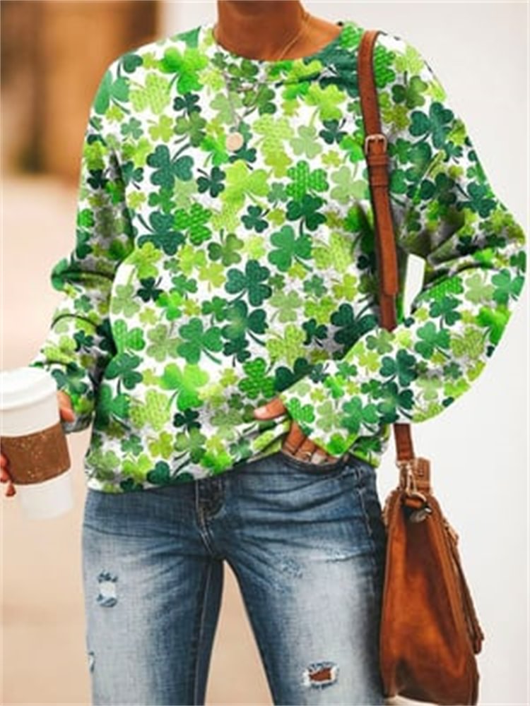 Comstylish Saint Patrick's Day Clover Drop Shoulder Sweatshirt