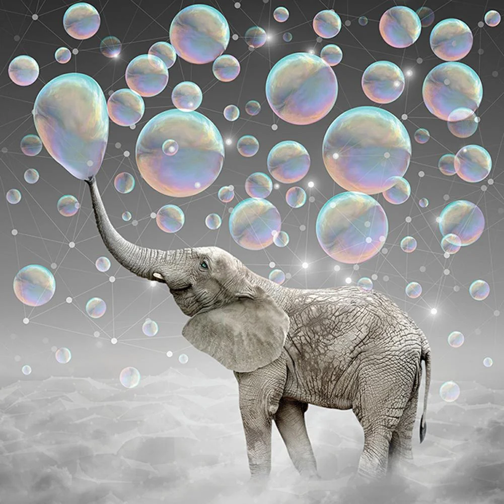 Full Round Diamond Painting - Elephant Bubbling(30*30cm)