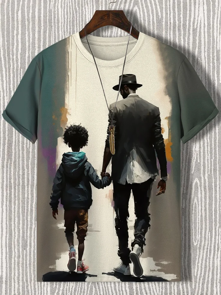 Men's Father And Son Oil Painting Art Print T-Shirt