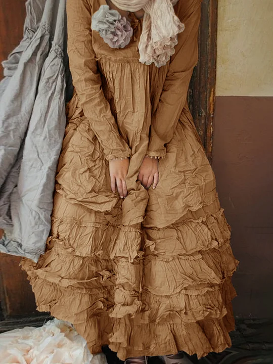 Linen Solid Color Casual Layered Maxi Dress