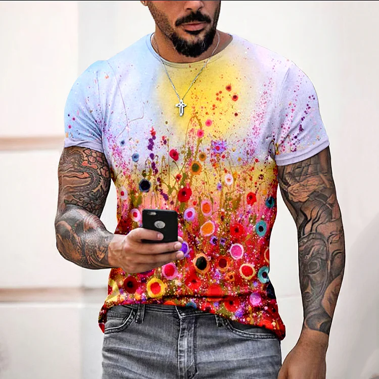 Fashion Polka Dot Flower Print Short Sleeve T-Shirt